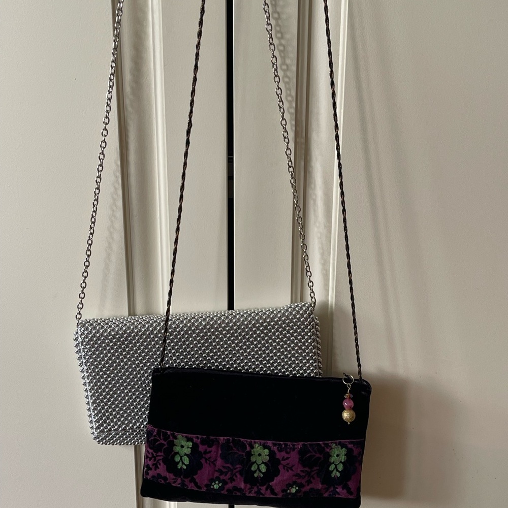 Two evening purses/clutches NWOT: Black velvet and silver beaded PROM PARTY